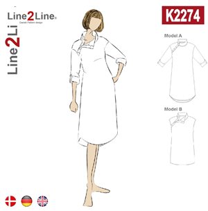 Line2Line snitmønster - K2274 Kjole med ståkrave og skrå stolpe