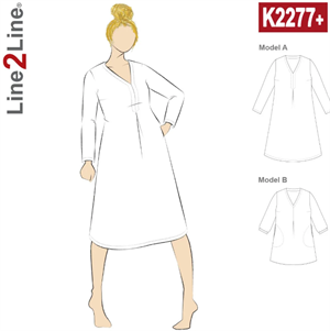 Line2Line snitmønster - K2277 plus size Kjole med wienerlæg og V-hals