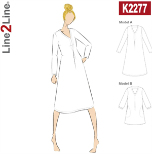 Line2Line snitmønster - K2277 Kjole med wienerlæg og V-hals