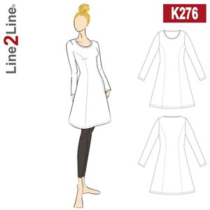 Line2Line snitmønster - K276 Kjole med prinsessesnit og vidde