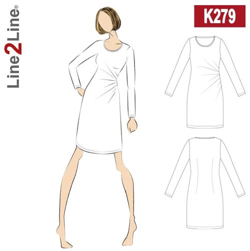 Line2Line snitmønster - K279 Kjole med rynk i den ene side