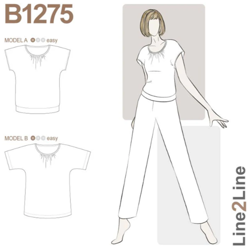Line2Line snitmønster - B1275 Bluse med vingeærme, rynk og rib