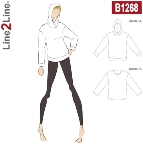 Line2Line snitmønster - B1268 Løs hættetrøje med sænket skulder