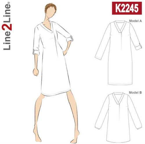 Line2Line snitmønster - K2245 Skjortekjole med læg og v-hals