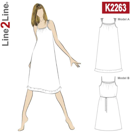 Line2Line snitmønster - K2263 Løssiddende stropkjole med flæse