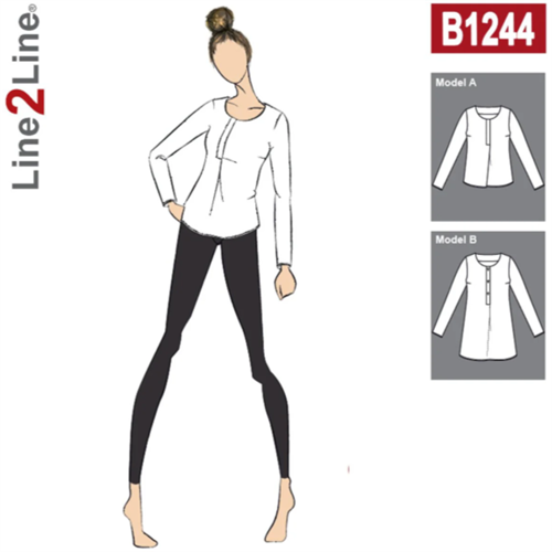 Line2Line snitmønster - B1244 Bluse med stolpe effekt