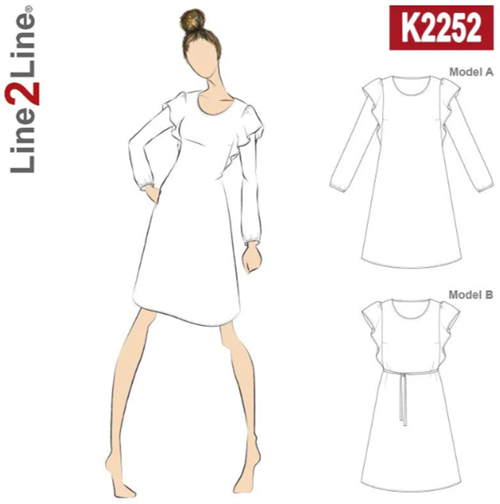 Line2Line snitmønster - K2252 Kjole med flæseærmer
