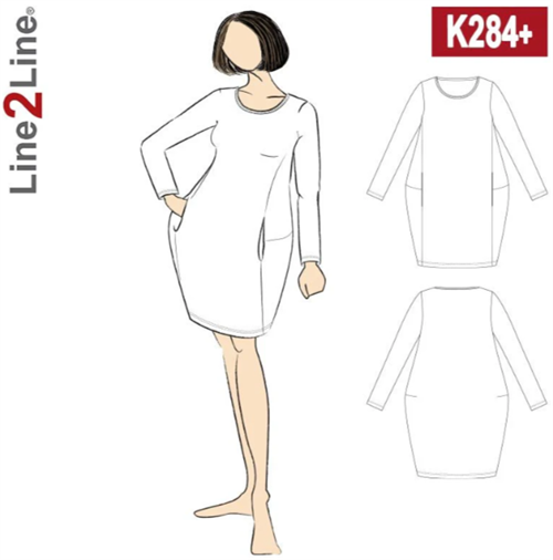 Line2Line snitmønster - K284 Kjole med ballonfacon og lommer, PLUS