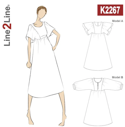 Line2Line snitmønster - K2267 Empirekjole med store ærmer