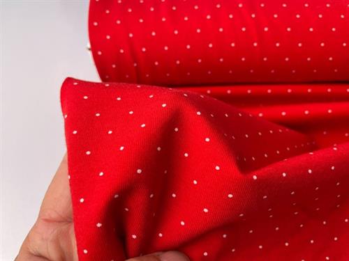 Bomuldsjersey - mini dots på rød bund
