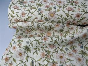 Vævet hør / viscose - fine blomster i sarte toner