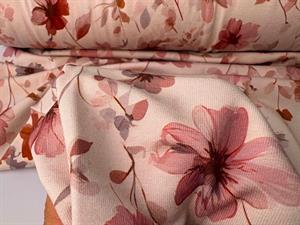 Viscosejersey - flotte blomster i rosa toner