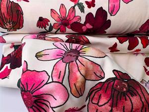 Bomuldsjersey - smilende blomster