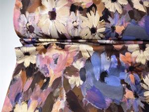 French terry - abstrakte blomster i blå toner