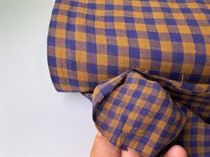 Dobbelt gauze - garnfarvede tern i okker / navy