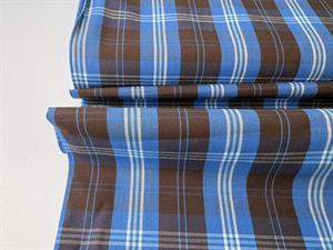 Skjortepoplin - lækre tern i blå og brun