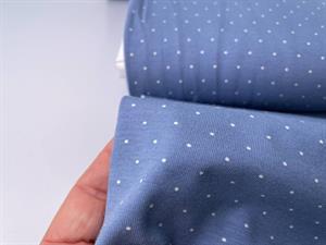 Bomuldsjersey - mini dots på dueblå bund