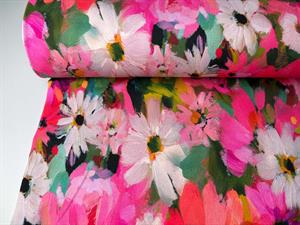 French terry - abstrakte blomster i pinke toner