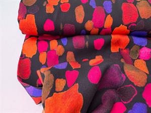 Fastvævet viscose - sort med colourful splash