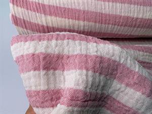 Dobbelt gauze - fine striber i lyserød / offwhite