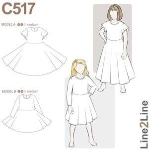 Line2Line snitmønster - C517 Kjole med meget vidde, børn