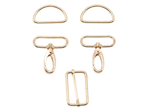 Taske accessories - karabinhage, regulator og d-ringe i guld, 50 mm