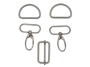 Taske accessories - karabinhage, regulator og d-ringe i gunmetal, 50 mm