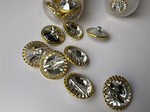 Bling knap - stor sten med guld kant 