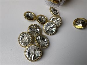 Bling knap - stor sten med guld kant 