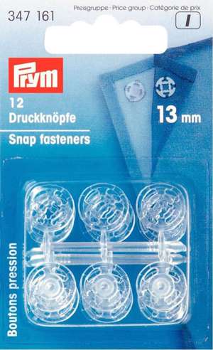 Trykknapper til at sy i - transparent, 13 mm