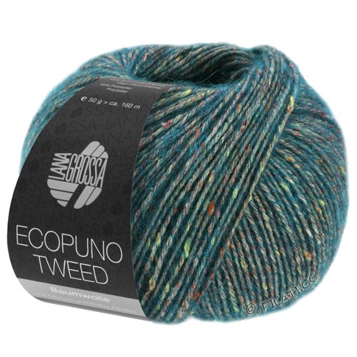 Ecopuno tweed bomuld / wool - petrol med smukt farvenister