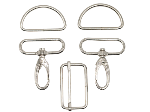 Taske accessories - karabinhage, regulator og d-ringe i sølv, 30 mm