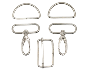 Taske accessories - karabinhage, regulator og d-ringe i sølv, 50 mm