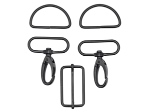 Taske accessories - karabinhage, regulator og d-ringe i sort, 40 mm