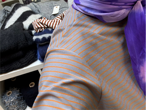 Børstet bomuldsjersey - grå og mørk okker